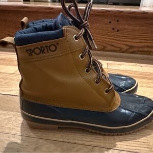 Sporto Duck Boots Tan & Navy Waterproof Winter Boots- size 9